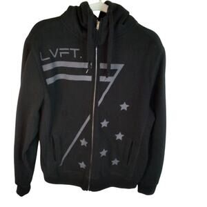 LVFT Live Fit Black Hoodie American Flag Star Graphic Full Zip Men M $65 MSRP